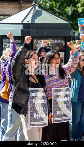 October 8, 2022. Boston, MA. Marchers took to the streets in Boston to demand that state lawmakers pass legislation that would formally establish Indi Stock Photo