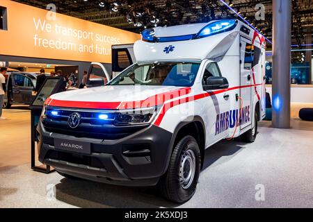 Volkswagen Amarok ambulance car at the Hannover IAA Transportation Motor Show. Germany - September 20, 2022 Stock Photo