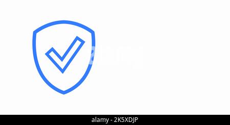 Shield blue icon with check mark. Data protection concept. Verified information. Vector illustration on a white isolated background. Copy space for yo Stock Vector