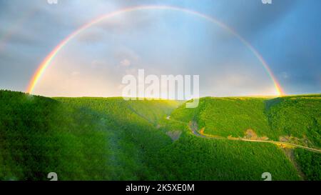 Rainbow and Green full Mountain Stock Vector