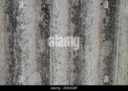 Gray wavy slate for the roof. Vertical view. Close-up. Background. Texture. asbestos sheets old roof, old grey metal background. the view from the top Stock Photo