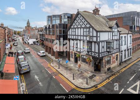 The half timbered Liverpool Arms Pub seen from the City Walls in Chester, Cheshire, UK on 5 October 2022 Stock Photo