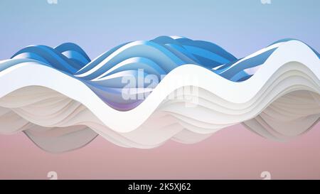 Abstract digital graphic background, colorful artistic wavy cloud structure installation. 3d rendering illustration Stock Photo