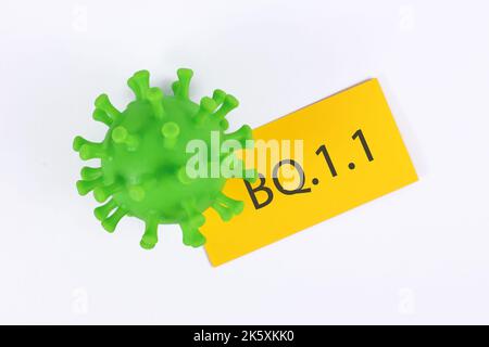 BQ.1.1 Omicron subvariant virus mutation concept with virus model and text Stock Photo