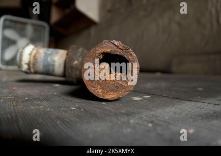 Clogged rusty water pipe Stock Photo