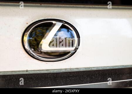 New Hope, Minnesota - October 1, 2022: Close up of a Lexus logo emblem on a car Stock Photo