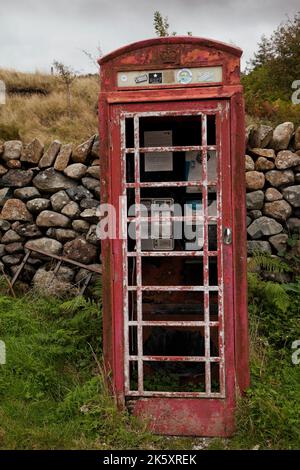 Old fashioned red telephone box in Eskdale, Lake District, UK Stock Photo