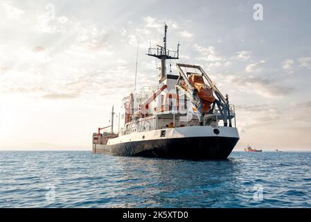 Oil products tanker ship at Akrotiri Bay, Limassol Cyprus Stock Photo