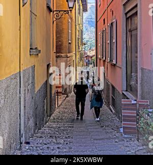 One of the many narrow streets of Bellagio on Lake Como, Italy. Stock Photo