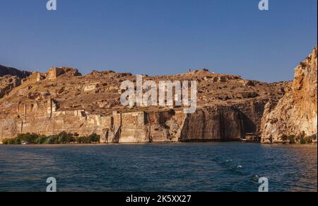 Yavuzeli, Gaziantep, Turkey. The historical castle view - the local name is -Rumkale. It is on a hill covered with high rocks. Stock Photo