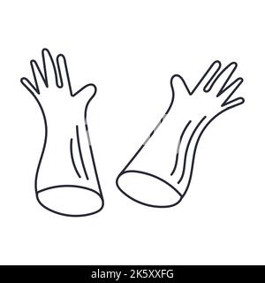 Rubber gloves for cleaning in hand drawn doodle style. Vector illustration on white background Stock Vector