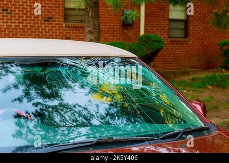 A car accident resulted in broken windshield on drivers side Stock Photo