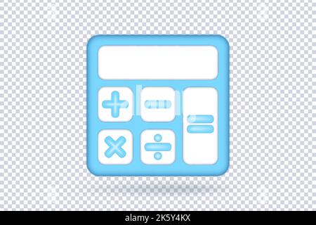 Calculator, math device on transparent background. Realistic blue calculator for financial analytics, bookkeeping, budget, debit credit calculations, Stock Vector