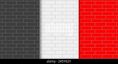 Set of black, white and red brick wall background. Subway tile seamless pattern. Ceramic kitchen backsplash or bathroom floor texture. Interior or exterior surface design. Vector flat illustration Stock Vector