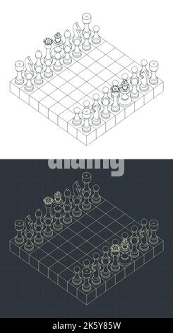 Stylized vector illustration of isometric drawings of chess board Stock Vector