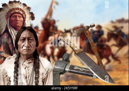 Sitting Bull a great leader of the Sioux tribe remembered for the Battle of Little Bighorn, where he defeated General Custer. Stock Photo