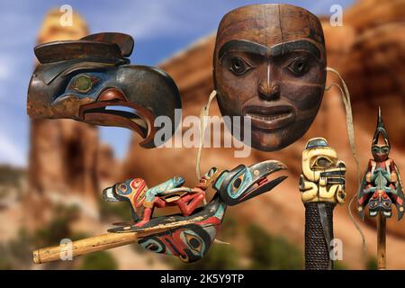 Native American Art - Ceremonial Objects (Mask, Rattle, Totem, Headgear ...