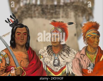 Native American Culture - Chiefs of the Sioux, Musquakees and Ioway Indian tribes Stock Photo