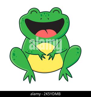 Cartoon frog laughs. Happy frog sits. Simple flat vector illustration. Stock Vector