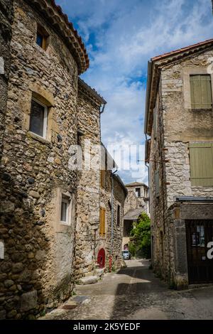 the narrow streets of the medieval village of Vogue, in the South of France (Ardeche) Stock Photo