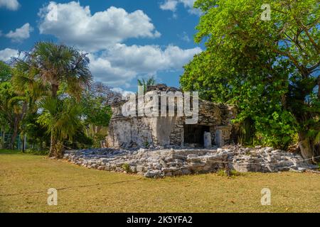 Playacar Mayan ruins in the forest park in Playa del Carmen, Yucatan, Mexico. Stock Photo