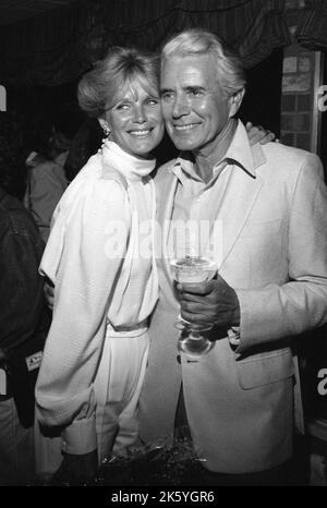 Linda Evans and John Forsythe at the Family Feud All-Star prime time  special cocktail after
