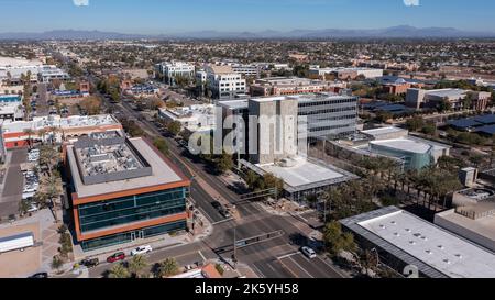 Chandler, Arizona, USA - January 4, 2022: Afternoon sunlight shines on the urban core of downtown Chandler. Stock Photo