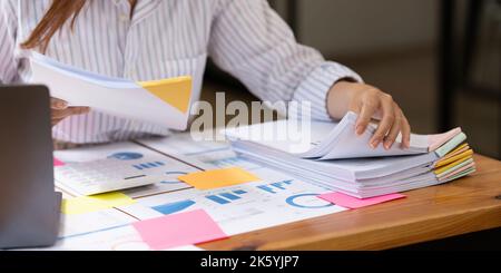 Stack of financial report paper documents for business desk, Business papers for Annual Reports files Stock Photo