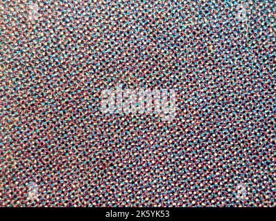 Closeup photo of a real vintage comic book page with colorful printing dot pattern Stock Photo