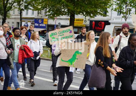 A group of young people demonstrating on the streets of Hamburg as part of Fridays for Future movement Stock Photo