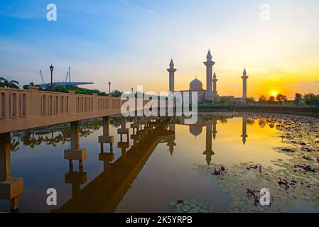 View of beautiful Ampuan Jemaah Mosque during sunrise Stock Photo