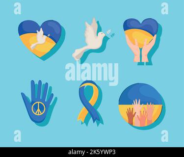 six ukraine peace icons Stock Vector