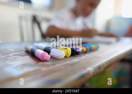 Permanent palette of colourful markers for drawing Stock Photo