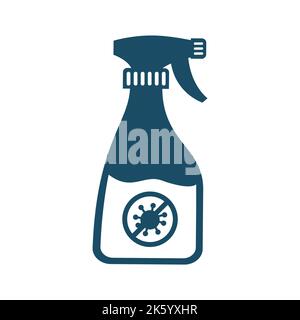 High quality dark blue icon disinfectant spray on white background. Pandemic, covid-19, illustration. Useful for website design, banner, print media, Stock Photo