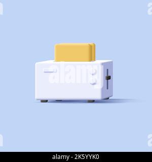 White 3d toaster with bread, render cartoon style illustration, isolated vector Stock Vector