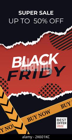 Gradient black friday vertical banner template with torn edges Stock Vector