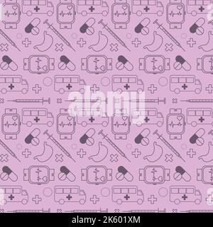 medical pattern with watch ambulance pills crosses syringe stomach Stock Vector