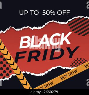 Gradient black friday square banner template with torn edges Stock Vector