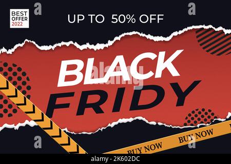 Gradient black friday horizontal banner template with torn edges Stock Vector