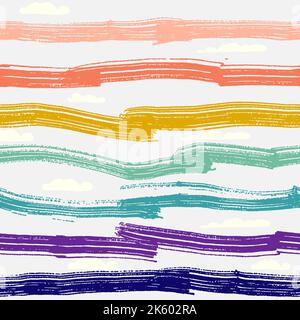 Rainbow seamless diagonal stripes pattern, vector illustration. Seamless pattern with rough pastel colorful lines. Kids pastel rainbow geometric backg Stock Vector