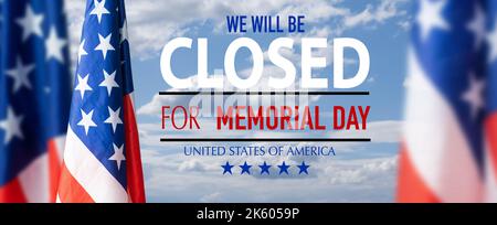 We will be closed for Veterans Day. Close-up, view from above, no people. Congratulations for loved ones, relatives, friends and colleagues. Holiday Stock Photo