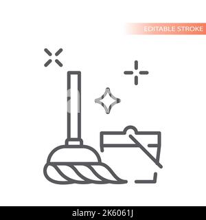 Bucket and mop hand drawn sketch icon., Stock vector