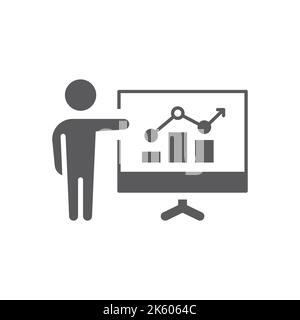 Financial business report board icon. Businessman speaker and presentation, data analysis filled symbol. Stock Vector