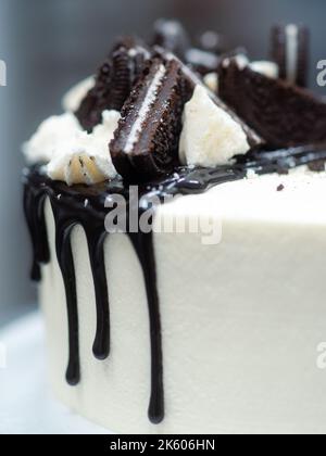 black and white frosting happy birthday cake by designer Stock Photo