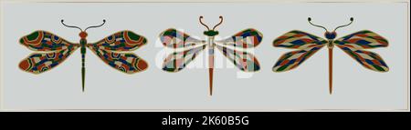 Art nouveau style dragonfly insect basic element. 1920-1930 years vintage design. Symbol motif design. Stock Vector