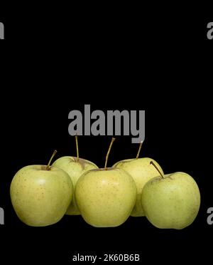 Image of ripe green apples on black background Stock Photo