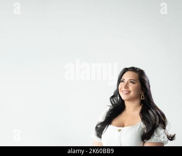 inspired woman important information good news Stock Photo