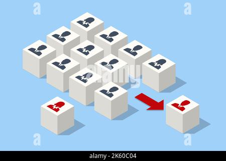 Isometric Organisational Restructuring. Staff Unemployment, job Cuts. Demotion, Bad worker, Staff cuts. Human resources, Demote. Reductions and Work Stock Vector