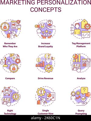 Digital marketing personalization concept icons set Stock Vector