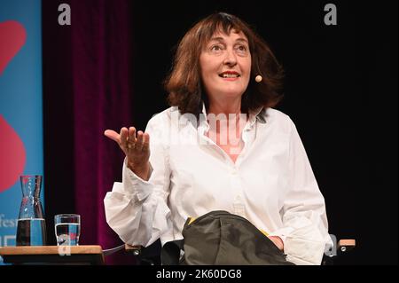 Cologne, Germany. 09th Oct, 2022. Journalist Sonia Mikich on stage at Lit Cologne special, the international literature festival Credit: Horst Galuschka/dpa/Horst Galuschka dpa/Alamy Live News Stock Photo